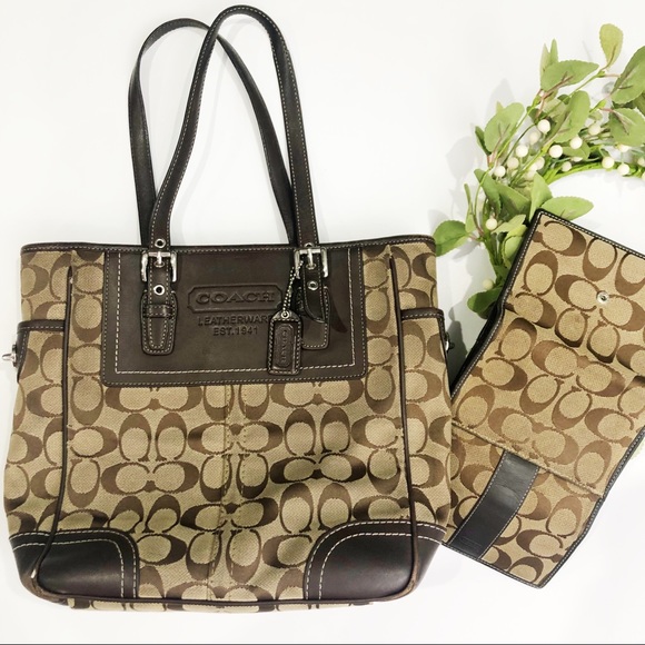 Coach Handbags - Coach Brown Canvas C purse with wallet